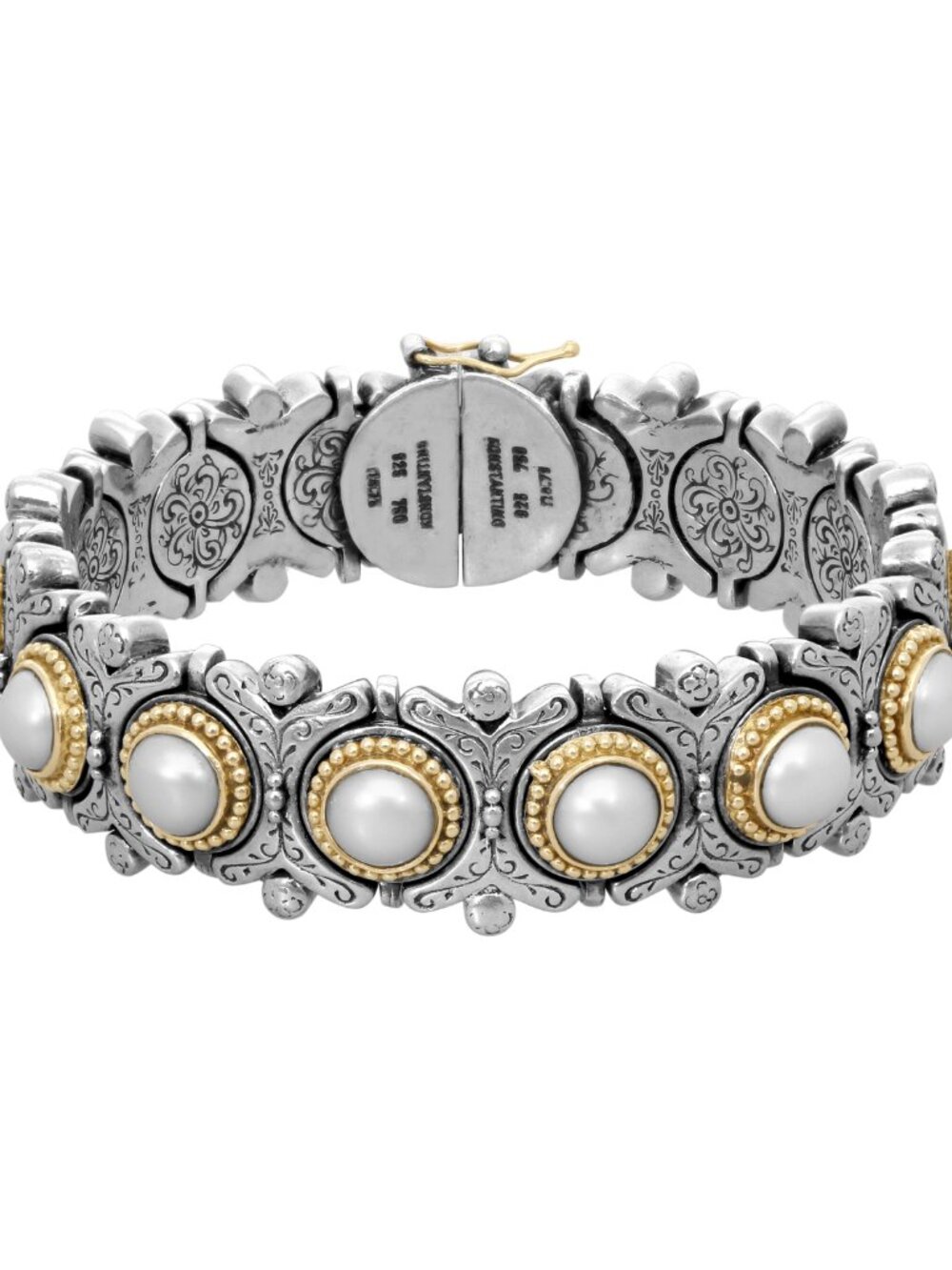 Konstantino 925 Silver 18K Gold Color Clas Pearl Bracelet Size 6.5"